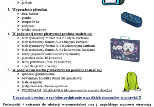 Lista rzeczy dla pierwszaków