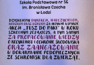 Podziękowanie dla szkoły